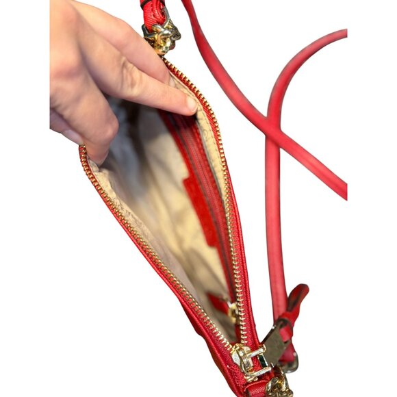 Calvin Klein Pink Red Mini Crossbody Bag Faux Leather Gold Chain Accent 5"x8" - Picture 5 of 6